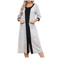 thumbnail image 1 of Besolor Womens 3/4 Sleeve Zipper Robe Striped Crewneck Lightweight House Coat Soft Nightgown Pajamas with Pockets, 1 of 9