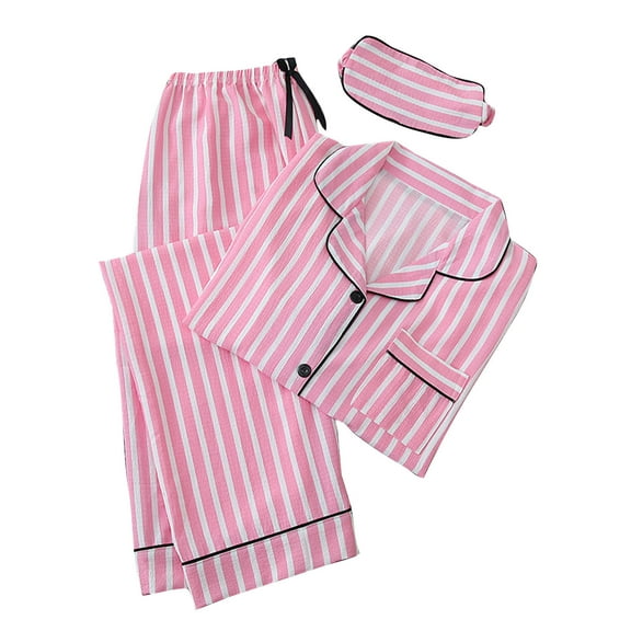 Besolor Womens 3PCS Pajama Set Striped Long Sleeve Button down Shirts and Shorts Pjs Loungewear Sleepwear