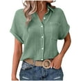 thumbnail image 1 of Besolor Womens Button down Dress Shirts Collared Short Sleeve Textured Tops Casual Summer Work Blouses with Pocket, 1 of 7