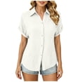 thumbnail image 1 of Besolor Womens Button down Dress Shirts Collared Short Sleeve Textured Tops Casual Summer Work Blouses with Pocket, 1 of 7
