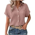 thumbnail image 1 of Besolor Womens Button down Dress Shirts Collared Short Sleeve Textured Tops Casual Summer Work Blouses with Pocket, 1 of 7