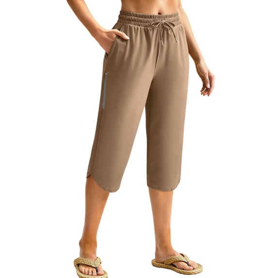 Besolor Womens Capri Pants Lightweight Thin Quick Dry Workout Running Capris High Waisted Drawstring Wide Leg Beach Pants with Pockets