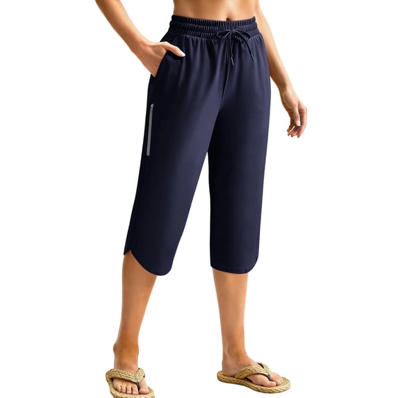 Besolor Womens Capri Pants Lightweight Thin Quick Dry Workout Running Capris High Waisted Drawstring Wide Leg Beach Pants with Pockets