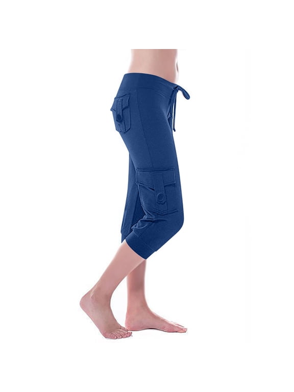 Womens Capris Pants Stretch Drawstring Casual Joggers Lightweight Workout Yoga Loungewear Pants with Pockets