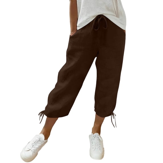 Besolor Womens Capris Elastic Waist Drawstring Wide Leg Lightweight Casual Loose Loungewear Capri Pants with Pockets