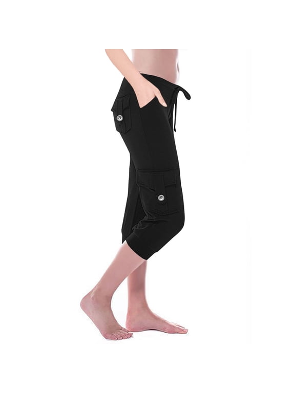Womens Capris with Pockets Loose Casual Capri Pants Dressy Lightweight Ladies Baggy Cargo Sweatpants for Hiking