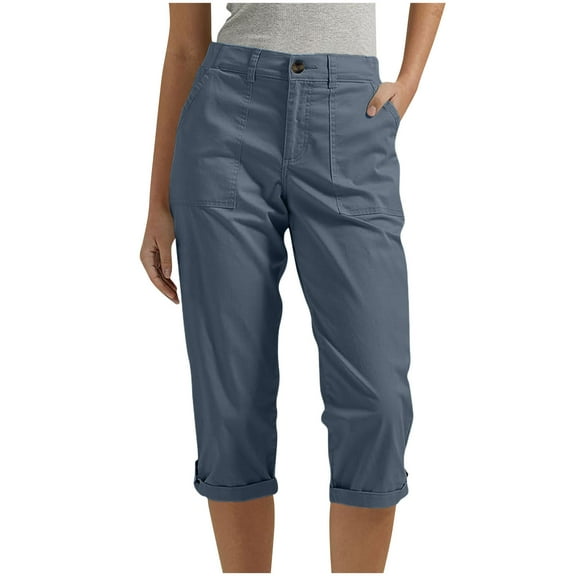 Besolor Womens Cargo Capris Pants High Waisted Rolled Hem Summer Casual Hiking Outdoor Cropped Trousers with Pockets