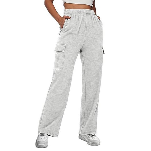 Besolor Womens Cargo Sweatpants High Waisted Straight Leg Athletic Pants Fall Winter Baggy Joggers Multi-pockets