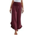 thumbnail image 1 of Besolor Womens Cotton Linen Pants Summer Smocked Waist Ruffle Hem Wide Leg Pants Boho Flowy Beach Vacation Pants, 1 of 9