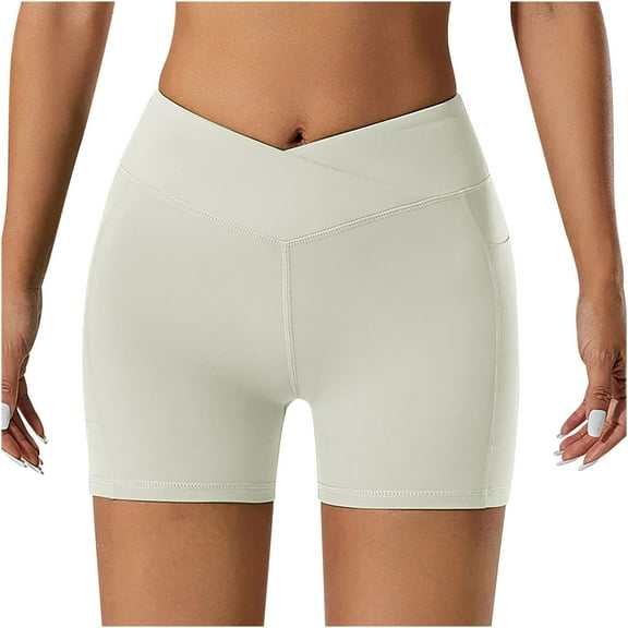 Besolor Womens Crossover Biker Shorts Seamless High Waisted Stretchy Workout Athletic Running Yoga Shorts