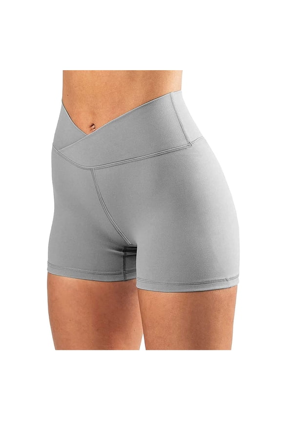 Womens Crossover Workout Shorts High Waisted Butt Lifting Compression Running Athletic Yoga Shorts