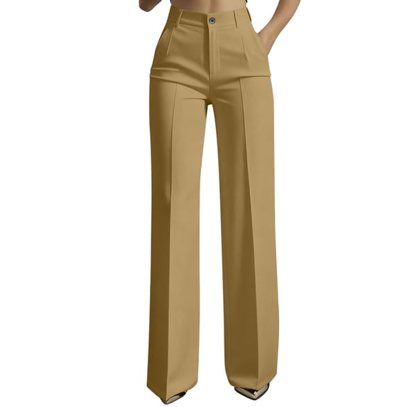 Besolor Womens Dress Pants Business Casual Button High Waisted Wide Leg Pant Office Work Trousers with Pockets