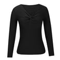 thumbnail image 1 of Besolor Womens Fall Clothes Sweaters Ribbed Knit Long Sleeve V Neck Twisted Knot Slim Fitted Solid Basic Tops, 1 of 5