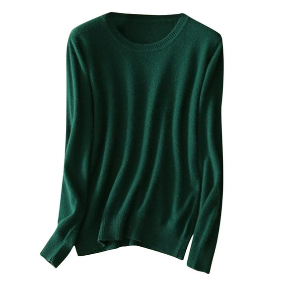 Besolor Womens Fall Spring Knitted Tops Crewneck Long Sleeve Basic Blouse Casual Comfy Solid Color Plus Size Layer Blouse