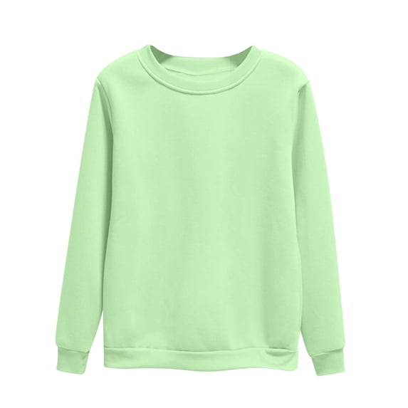 Besolor Womens Fall Sweatshirts Round Neck Long Sleeve Tops Casual Loose Solid Color Pullover Blouse Plus Size