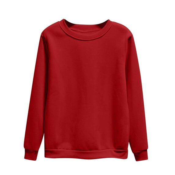 Besolor Womens Fall Sweatshirts Round Neck Long Sleeve Tops Casual Loose Solid Color Pullover Blouse Plus Size