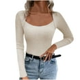 thumbnail image 1 of Besolor Womens Fall Tops Trendy Long Sleeve Round Neck Basic Shirts Dressy Casual Slim Fit Pullover Blouse Tee, 1 of 9