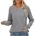 thumbnail image 1 of Besolor Womens Fall Tunic Tops Trendy Round Neck Knit Long Sleeve Shirts Casual Lightweight Sweaters with Thumb Hole, 1 of 7