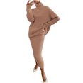 thumbnail image 1 of Besolor Womens Fall Two Piece Outfits Ribbed Knit Turtleneck Long Sleeve Pullover Sweaters and Midi Skirt Sets Plus Size, 1 of 5