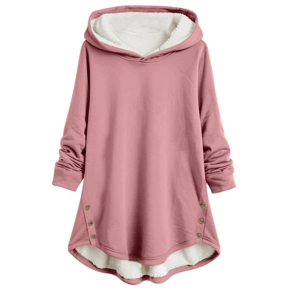 Besolor Womens Fleece Lined Pullover Sweatshirts Plush Warm Buttons Long Sleeve Hooded Coats Casual Winter Outwear