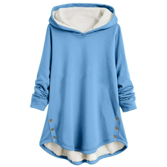 Besolor Womens Fleece Lined Pullover Sweatshirts Plush Warm Buttons Long Sleeve Hooded Coats Casual Winter Outwear