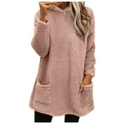 Besolor Womens Fuzzy Sherpa Fleece Sweaters Casual Hoodies Sweatshirt Pullover Loose Cozy Winter Loungewear with Pockets