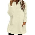 thumbnail image 1 of Besolor Womens Fuzzy Sherpa Fleece Sweaters Casual V Neck Sweatshirt Pullover Loose Cozy Winter Loungewear with Pockets, 1 of 5
