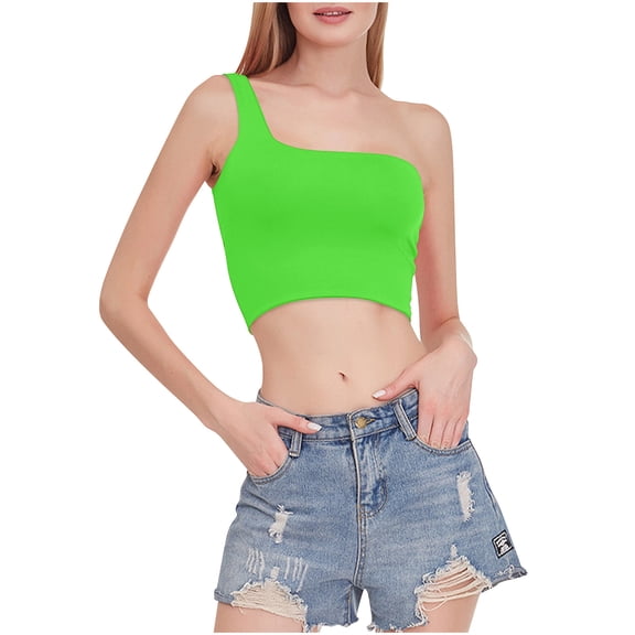 Besolor Womens Going out Tank Crop Tops Sleeveless One-Shoulder Basic Shirts Slim Fitted Camisoles Summer Fashion Clothes