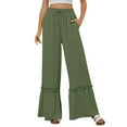 thumbnail image 1 of Besolor Womens High Waisted Wide Leg Pants Ruffle Lace Drawstring Palazzo Beach Trousers Flowy Summer Outfits, 1 of 8