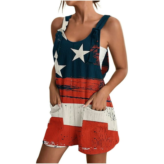 Besolor Womens Independence Day Rompers Jumpsuits Sleeveless Summer Scoop Neck Tank Top Short Pants Overalls