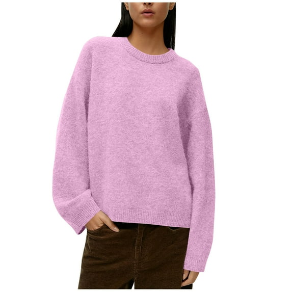 Besolor Womens Knit Sweaters Crewneck Casual Solid Color Lightweight Basic Pullover Top Fall Clothes