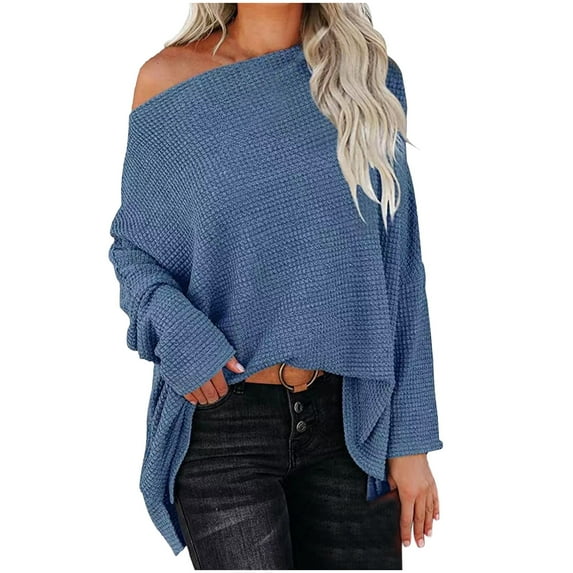 Besolor Womens Long Sleeve Shirt Trendy off Shoulder Oversized Knit Tunic Tops Casual Loose Soft Pullove Fall Blouses
