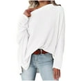 thumbnail image 1 of Besolor Womens Long Sleeve Shirt Trendy off Shoulder Oversized Knit Tunic Tops Casual Loose Soft Pullove Fall Blouses, 1 of 5