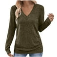 thumbnail image 1 of Besolor Womens Long Sleeve Shirts V Neck Ruched Casual Outfits Ruched Dressy Tops Going out Blouses Fall Clothes, 1 of 8