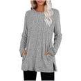thumbnail image 1 of Besolor Womens Long Sleeve Shirts with Pockets Crewneck Fall Sweaters Side Slit Tunic Tops to Wear with Leggings, 1 of 5