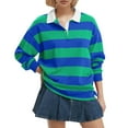 thumbnail image 1 of Besolor Womens Long Sleeve Striped Shirt Oversized Collar Pullover Top Casual Loose Streetwear Sweatshirt, 1 of 7