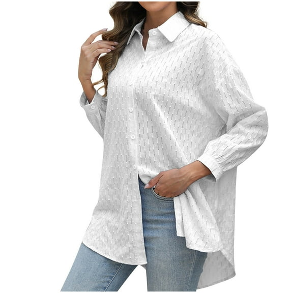 Besolor Womens Oversized Button down Shirts Collared 3/4 Length Sleeve Tops Casual Plus Size Summer Fall Blouses