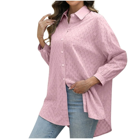 Besolor Womens Oversized Button down Shirts Collared 3/4 Length Sleeve Tops Casual Plus Size Summer Fall Blouses