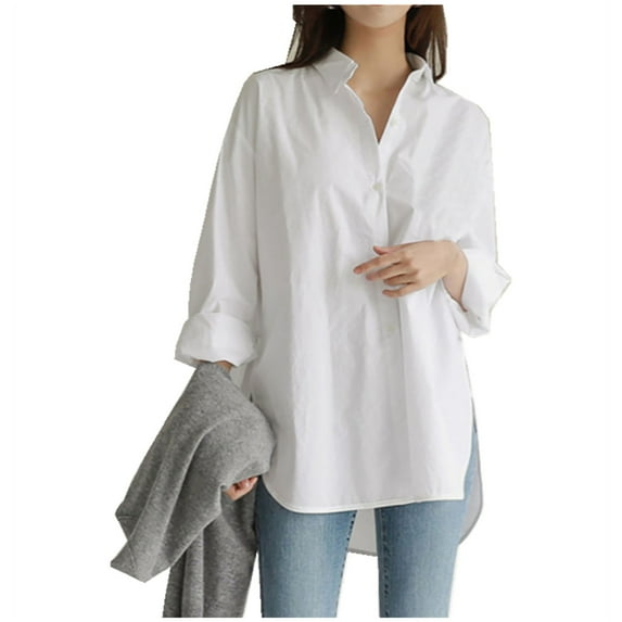 Besolor Womens Oversized Button down Shirts Collared Long Sleeve Work Office Tops Solid Color Casual Ladies Blouse Tee