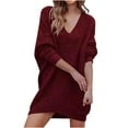 thumbnail image 1 of Besolor Womens Oversized Sweater Dresses Fall V Neck Ribbed Knit Long Sleeve Casual Loose Pullover Tops, 1 of 4