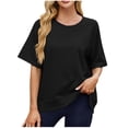thumbnail image 1 of Besolor Womens Oversized T-Shirts Round Neck Short Sleeve Summer Tops Casual Loose Solid Color High Low Blouse, 1 of 9