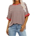thumbnail image 1 of Besolor Womens Oversized T-Shirts Striped Crewneck Short Sleeve Basic Tees Casual Loose Tops 2025 Summer Trendy Outfits, 1 of 5