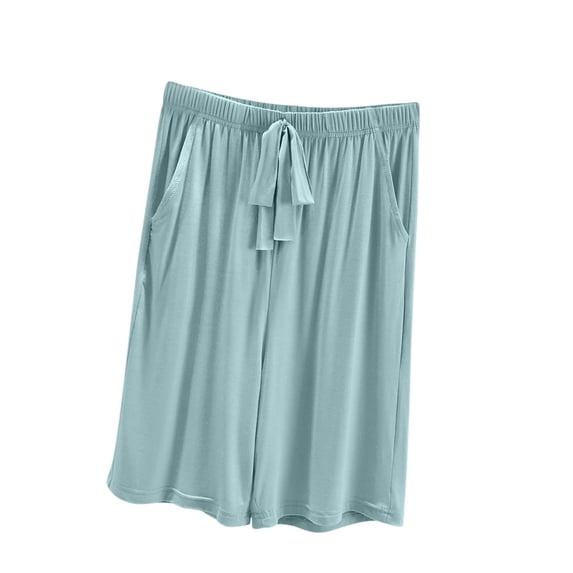Besolor Womens Pajama Shorts Summer Knee Length Elastic Waist Drawstring Wide Leg Lightweight Thin Comfy Homewear Shorts with Pockets