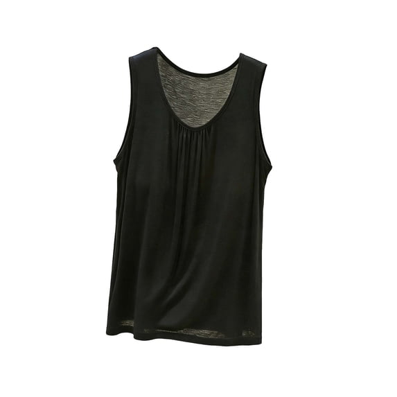 Besolor Womens Pajama Tank Tops Front Pleated Crewneck Sleeveless Shirts Lightweight Casual Loose Comfy Sleepwear Tee Tanks