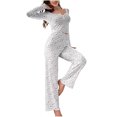 thumbnail image 1 of Besolor Womens Pajamas 2 Piece Floral Print Frilly Trim Long Sleeve Tops and Pants Loungewear Sets Sleepwear Pjs, 1 of 4