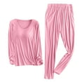 thumbnail image 1 of Besolor Womens Pajamas 2 Piece Outfits Crewneck Long Sleeve Tops and Pants Sets Sleepwear Pjs with Chest Pad Pink, 1 of 8