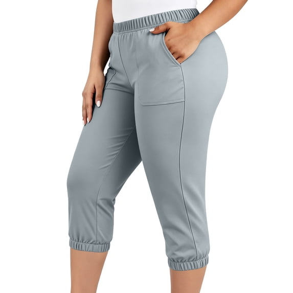 Besolor Womens Plus Size Capris with Pockets High Elastic Waist Cinch Bottom Pants Casual Athletic Workout Capri Trousers