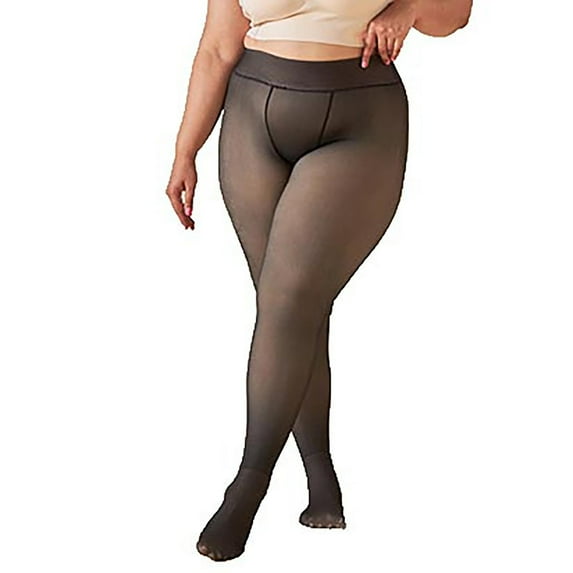 Besolor Womens Plus Size Fleece Lined Tights Fake Translucent Pantyhose High Waisted Thermal Winter Warm Thick Leggings