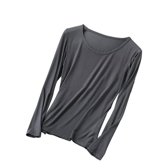 Besolor Womens Plus Size Pajama Tops Round Neck Long Sleeve Thin Sleep Shirt Casual Comfy Solid Color Tees Sleepwear