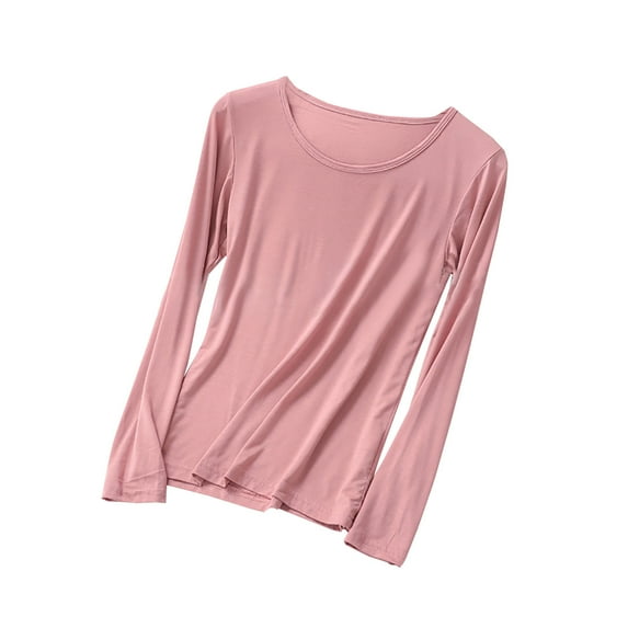 Besolor Womens Plus Size Pajama Tops Round Neck Long Sleeve Thin Sleep Shirt Casual Comfy Solid Color Tees Sleepwear